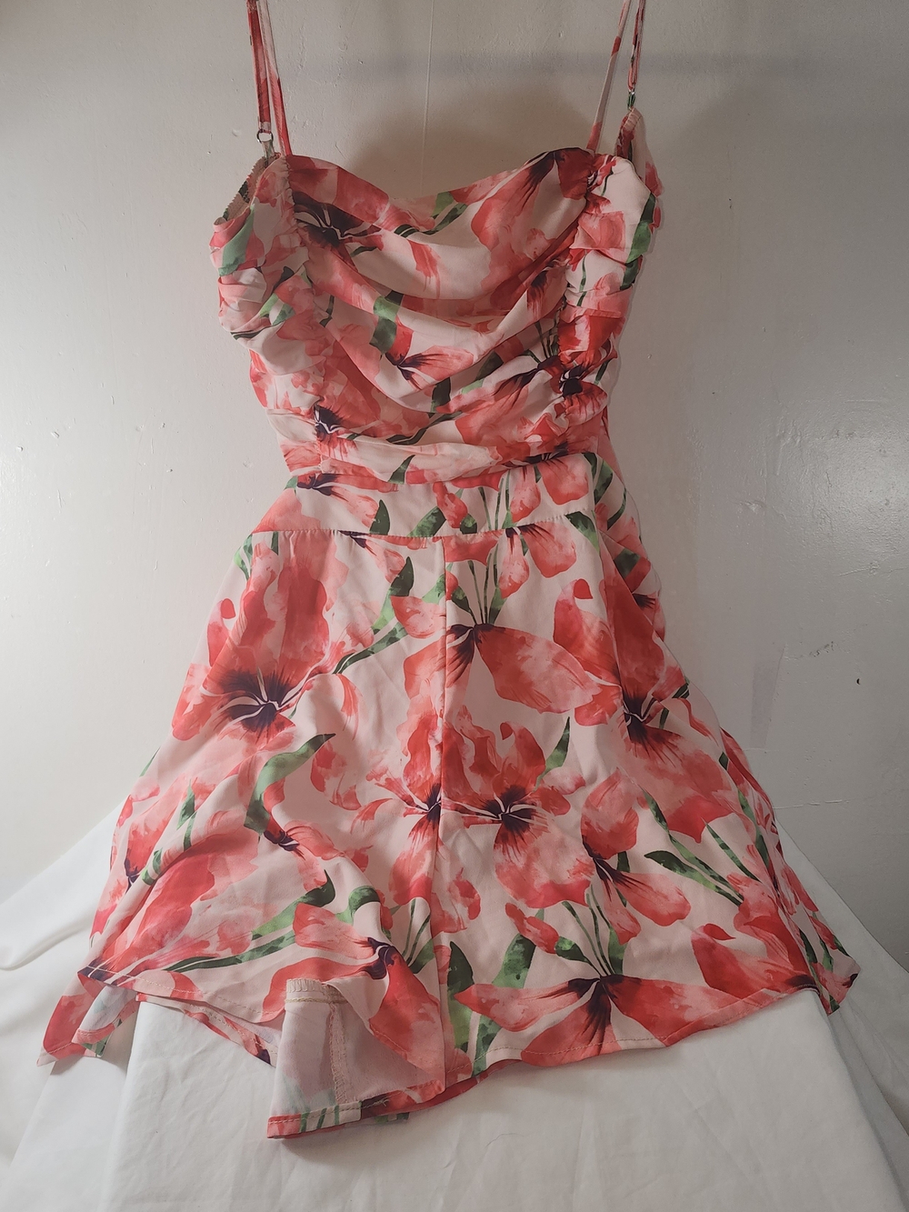 Floral Pink Mini Shorts Romper with Adjustable Straps